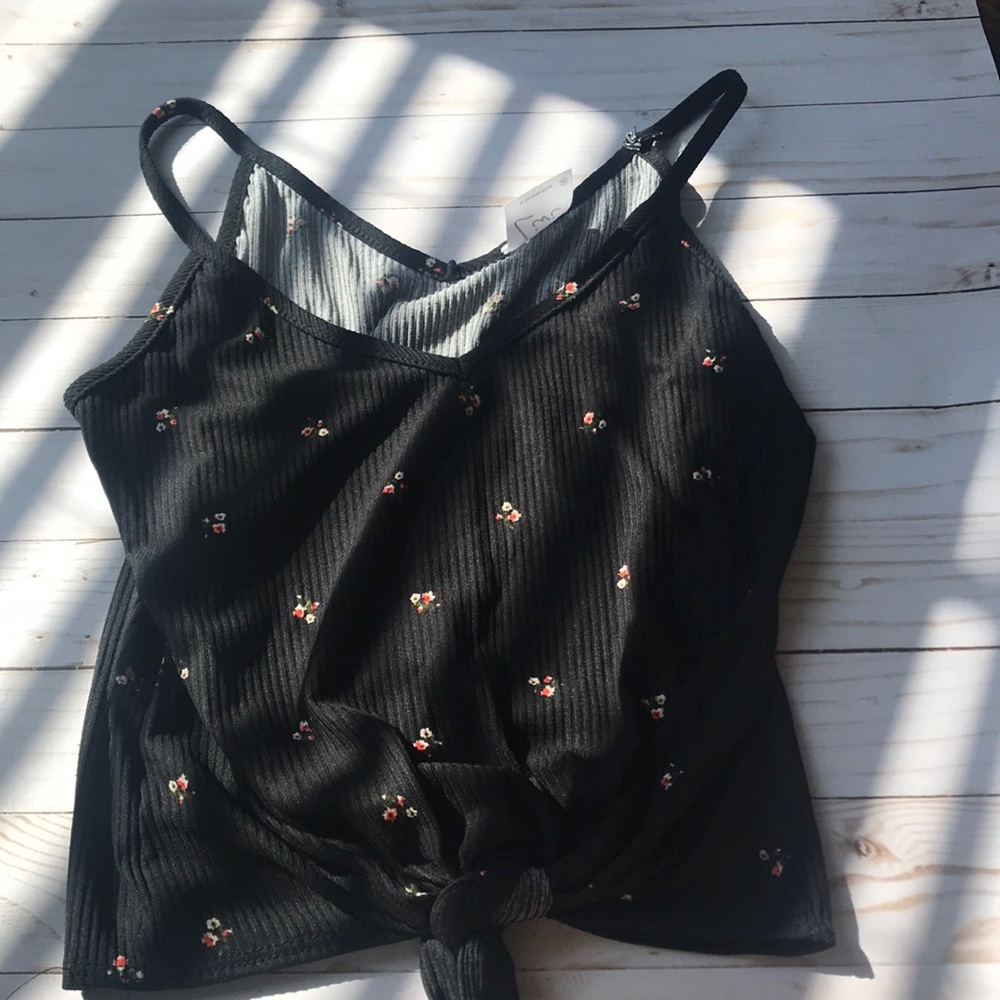 Floral black tank top